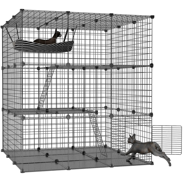 Cat Cage Large DIY Indoor Cat Playpen with 5 Doors 3 Tiers for Pet Home